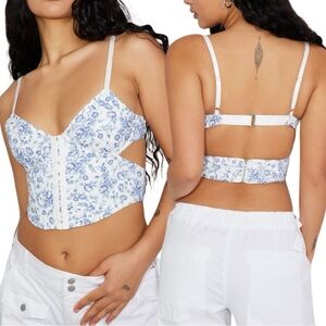 Garage Blue Floral Open-Back Corset – Small